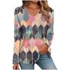 Women's V-neck Long-sleeved T-shirt Personalized Street Abstract Print Loose Women's Top
