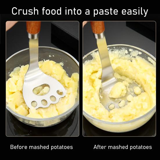 Stainless Steel Potato Masher Wooden Long Handle Multifunctional Manual Carrot Avocado Vegetable Food Mashing Tool Kitchen Gadgets