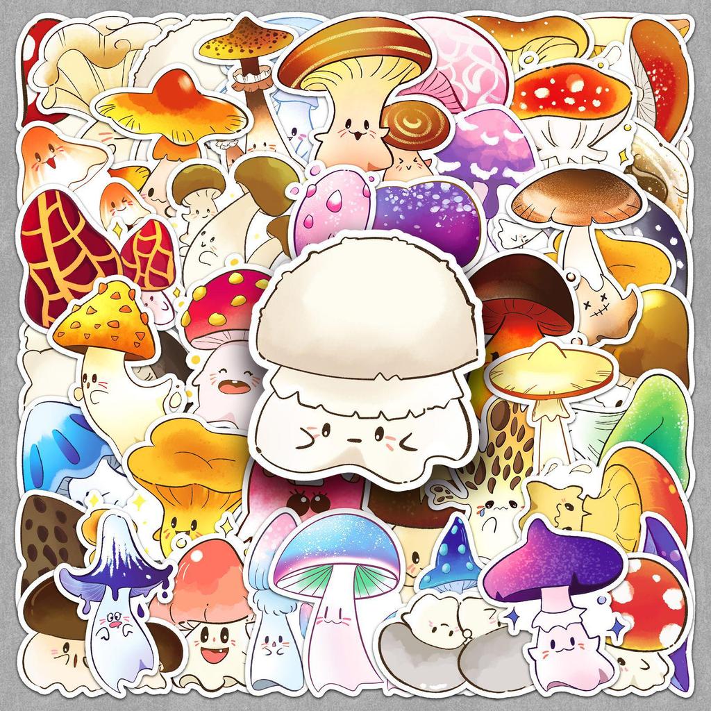 51 Kawaii Ghost Mushroom Stickers – Hand-Painted, Non-Infringing Decor for Water Cups & Planners