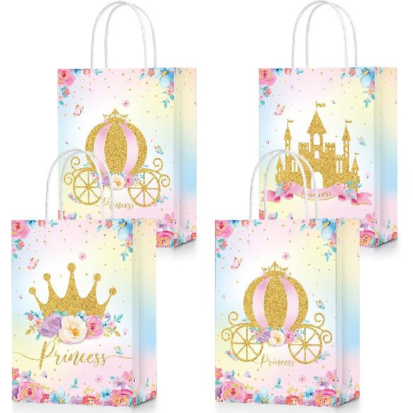 24 Pcs Princess Prince Party Favor Bags Prince Princess Castle Party Bags Princess Treat Bags with Handles Candy Goodie Bags for Gender Reveal Party