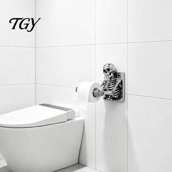 Funny Gothic Housewarming Gifts Skeleton Toilet Paper Holder, Wall Mount Skull Tissue Dark Aesthetic Bathroom Fixtures Roll Organizer Stand,