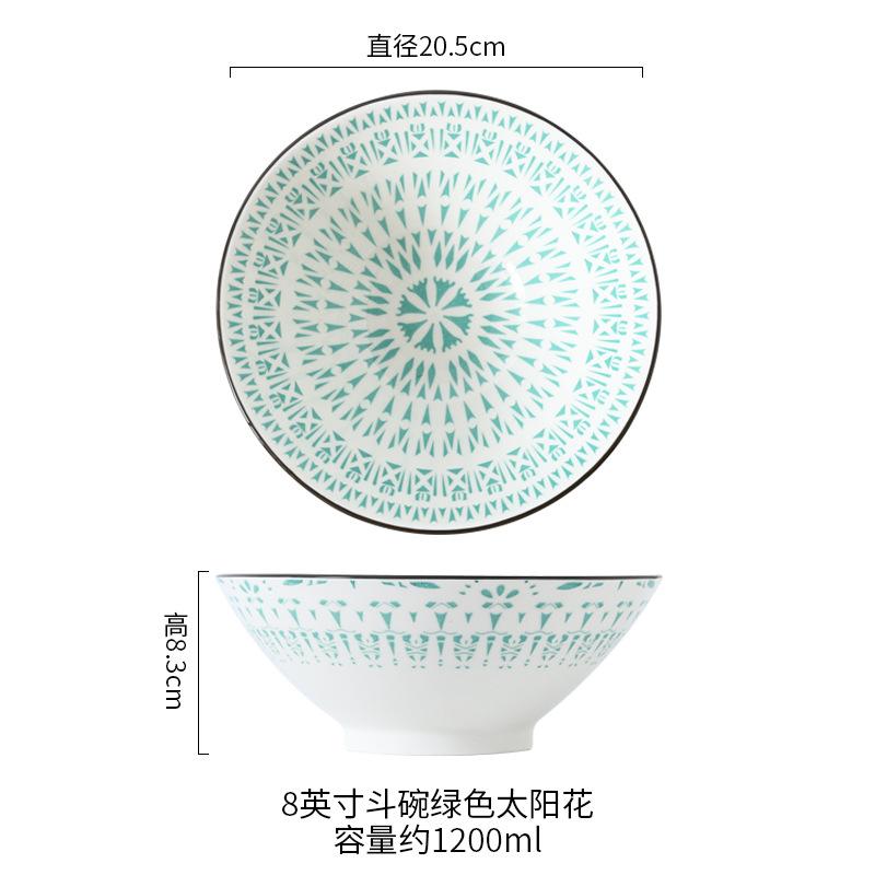 

8 Inch Ceramic Ramen Bowl Japanese Style Noodle Soup Bowl Underglaze Color Restaurant Use