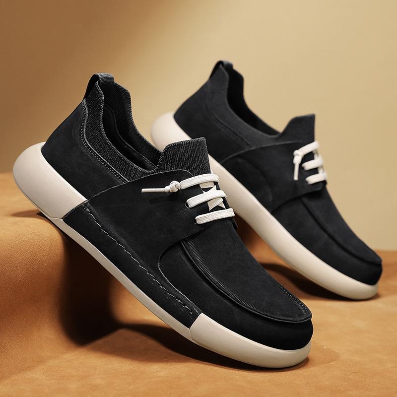 Men's lightweight one-pedal small leather shoes autumn and winter black fashion board shoes fashion sports and leisure shoes men's shoes