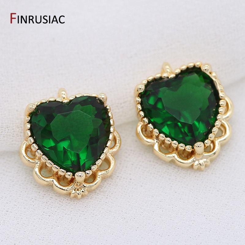 

Korean Fashion Charms DIY Earring Accessories Exquisite Color Glass Zirconium Heart Pendant For Necklace Making 1 PC зелений