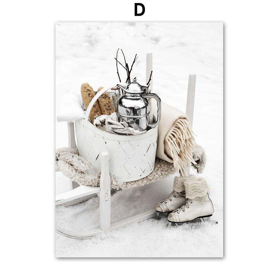 Winter Kiefer Haus Elch Blume Wand Kunst Leinwand Nordic Poster Malerei Und Drucke Wand Bilder Für Wohnzimmer Dekoration