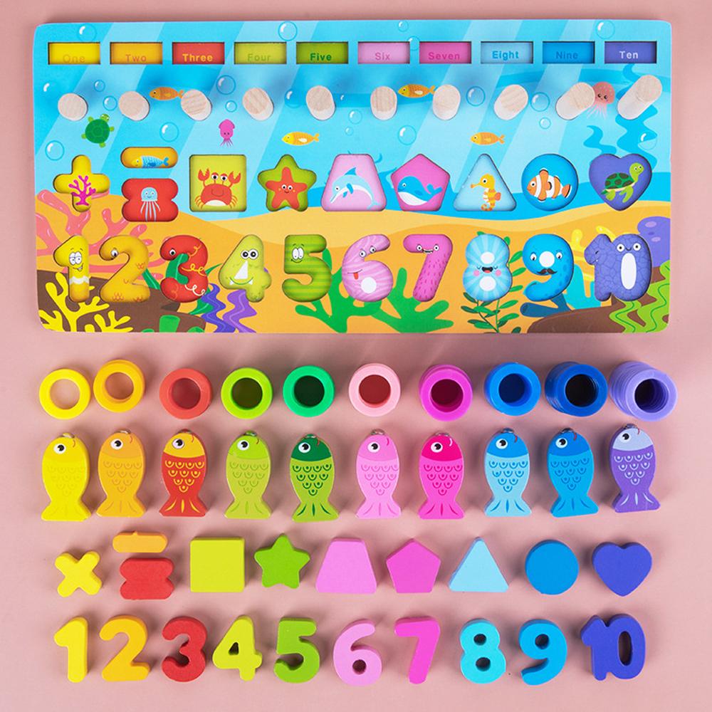 

75Pcs Children S Math Toy Sets Fishing Number Learning Board Block Shape Matching Montessori Educational Toy Sets For Kids Best Gifts