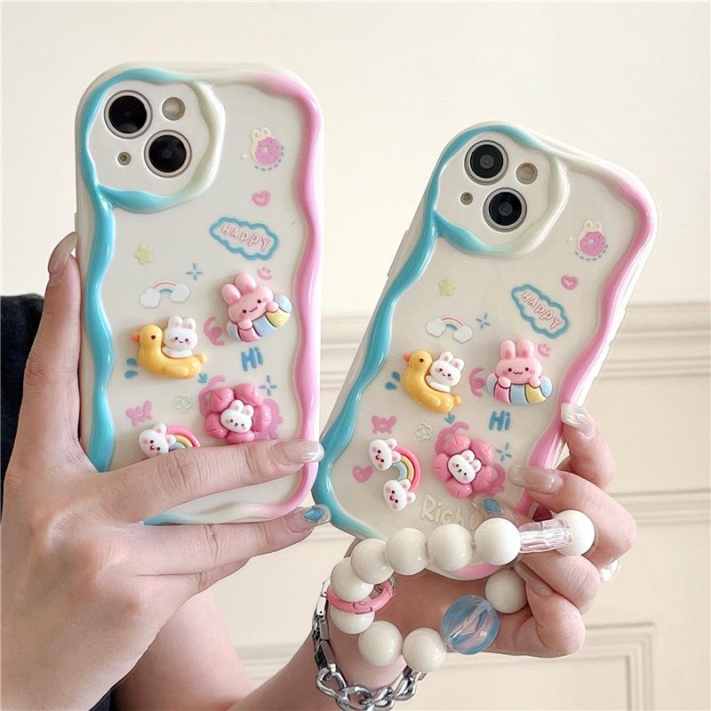 Carine Cover per Telefono a Catena con Fiori 3D Cartoon Per iPhone 15 Pro Max 14 12 11 13 Mini X XR XS 6 6S 7 8 Plus SE Custodia Morbida in Silicone