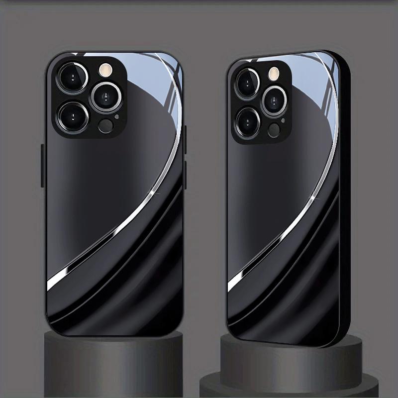 Gradient Black and -Textured Curved Pattern Tempered Glass Phone Case for iPhone 16 16 Plus 16 Pro 16 Pro Max 15 15 Plus 15 Pro