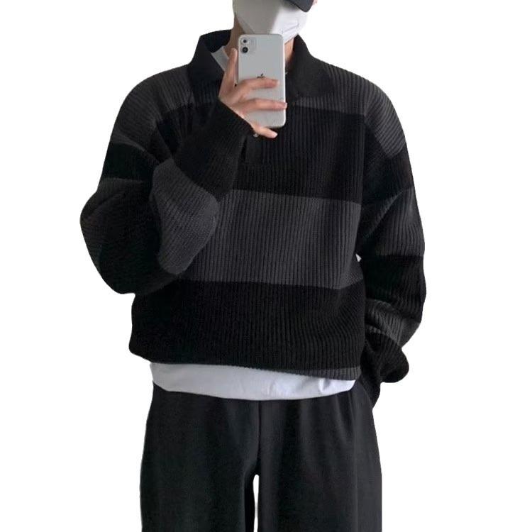 Sweater Men's Trendy Brand Loose and Lazy Retro Hong Kong Style Pullover Striped Knitted Sweater Trendy Casual Versatile Jacket
