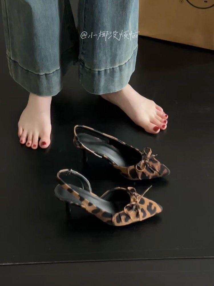 Pointed single shoes early spring evening shoes high heels fairy shoes bow high heel sandals bag head sandals