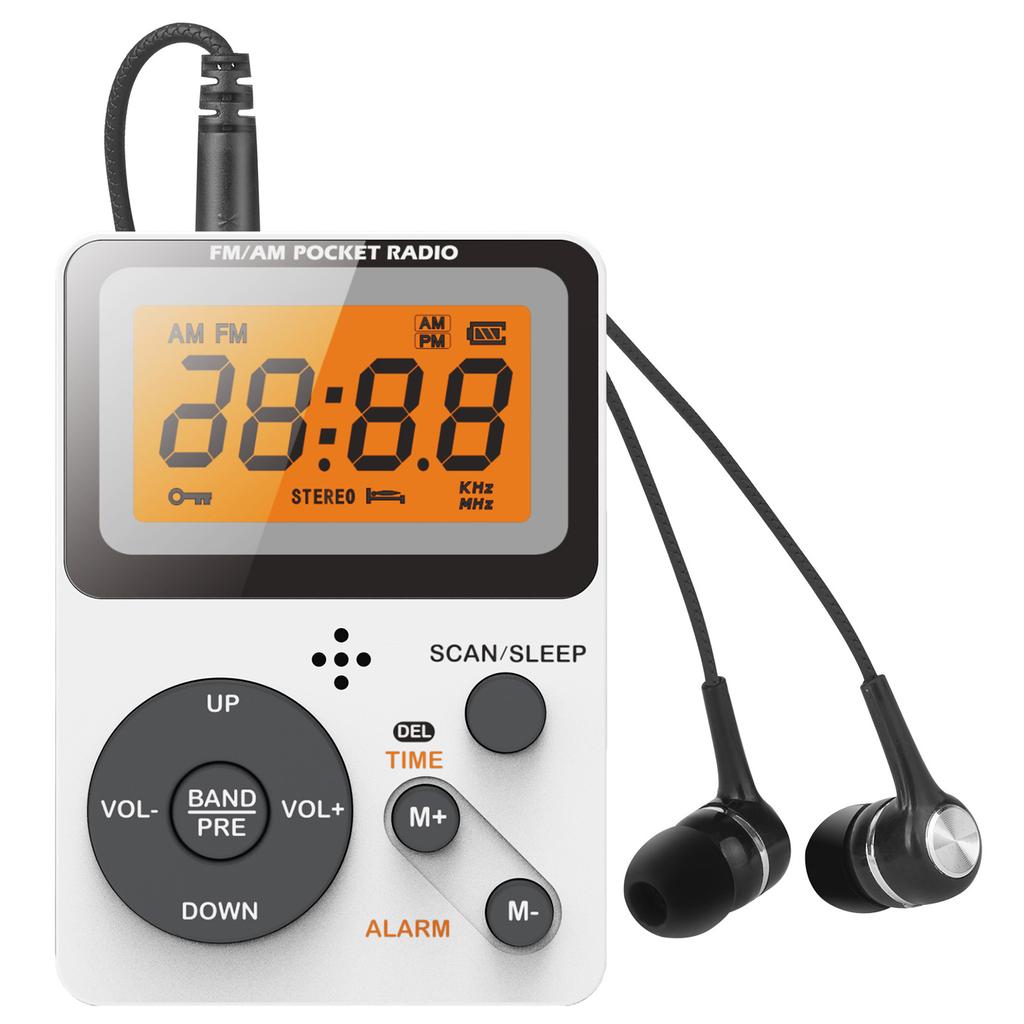 Pocket AM FM Radio Portable Reception Battery Powered Digital Tuning Radio with Stereo Earphone Large LCD Screen