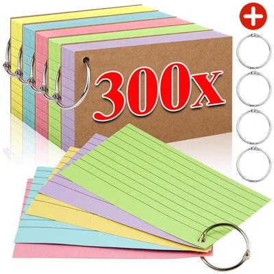 50-300 Stück Ringbuch Horizontal Liniert Notizbuch Loseblatt Blatt Liniert farbige Indexkarten Karteikarten für Büro Papier Notizkarten