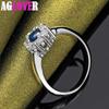 925 Sterling Silver Bule Round AAA Zircon Ring Jewelry