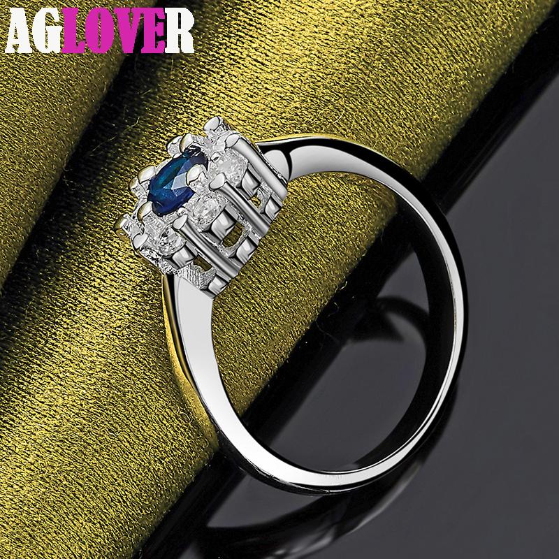 925 Sterling Silver Bule Round AAA Zircon Ring Jewelry