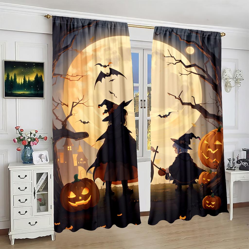 2 pieces - Halloween - Printed curtain - Polyester material - suitable for bedroom, living room, study private curtain