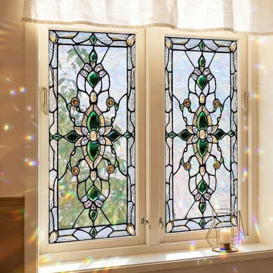 Stained Glass Window Privacy Film Vintage Decorative Frosted Static Cling Waterproof Reusable UV Sun Blocking Glass Sticker Cover