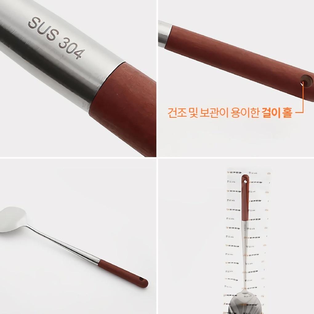 Long-handled stir-fry spatula, wooden handle, stainless steel, turner