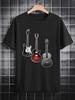 Casual Crew Neck T-shirt with Fun 3D Guitar Print – Black Graphic Tee Featuring Electric