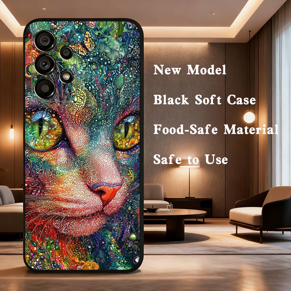 Art Formula Cat Graffiti Phone Case Soft black protective case for Samsung Galaxy A32,A10, A71, A11, A12, A13, A31, Note 10,etc.