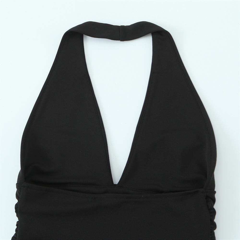 2025 Spring/Summer Women's Slim Solid Color Halter Neck High Waist Mini Dress