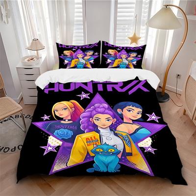 3pcs Huntrix, K-POP Comforter Set - Four Seasons Home High,Machine Washable Bedspread with Pillowcases (No Filling) Yy250909010