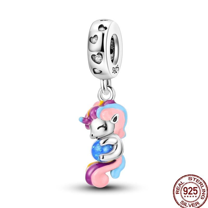 Copper Colored Zircon Rainbow Unicorn Mermaid Flower Charm Beads Suitable For 3Mm Original Bracelet