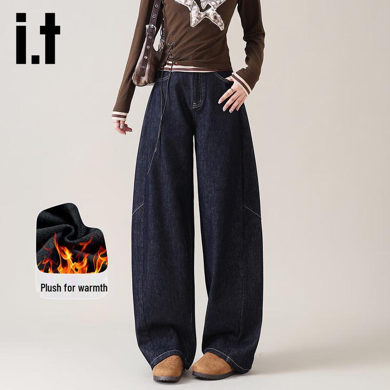 Izzueit Women s Winter Fleece-Lined High-Waist Wide-Leg Jeans XL