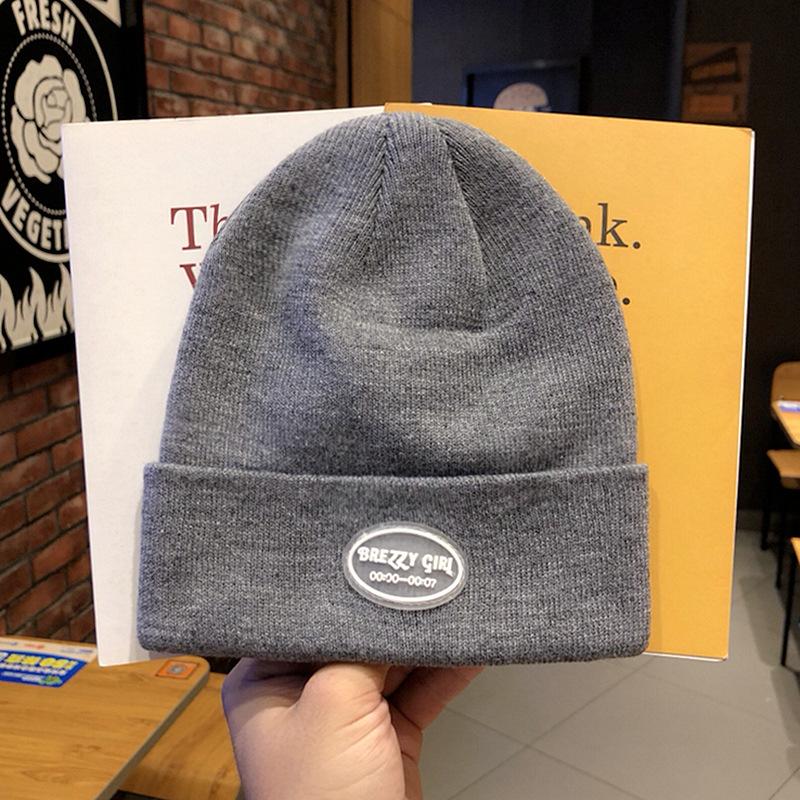 Hat Female Autumn and Winter Letter Round Label Knitted Hat Thin Street Hipster Versatile Student Couple Pullover Hat Male
