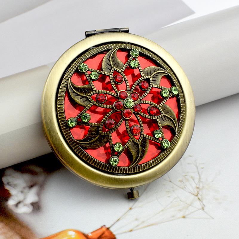 Zlatý bronzový oboustranný skládací kosmetický zrcátko, dutý design, přenosný beauty dárek