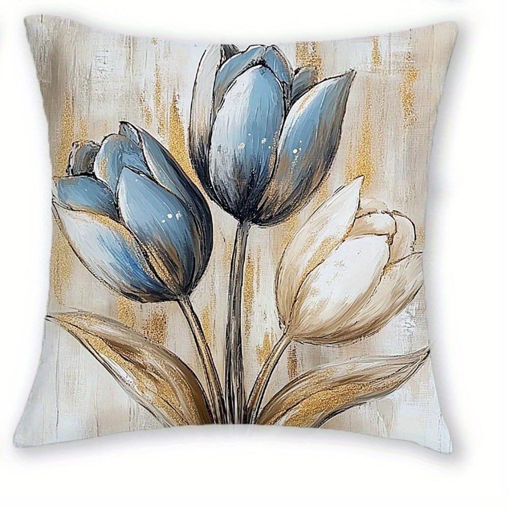 Four Exquisite Pillowcases with Blue and White Floral and Feather Art Prints Sofa cushion cover home room decoration