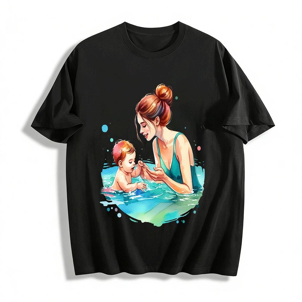 Warm Parent-child Swimming Printed Adult Top Pure cotton T-shirt XXS