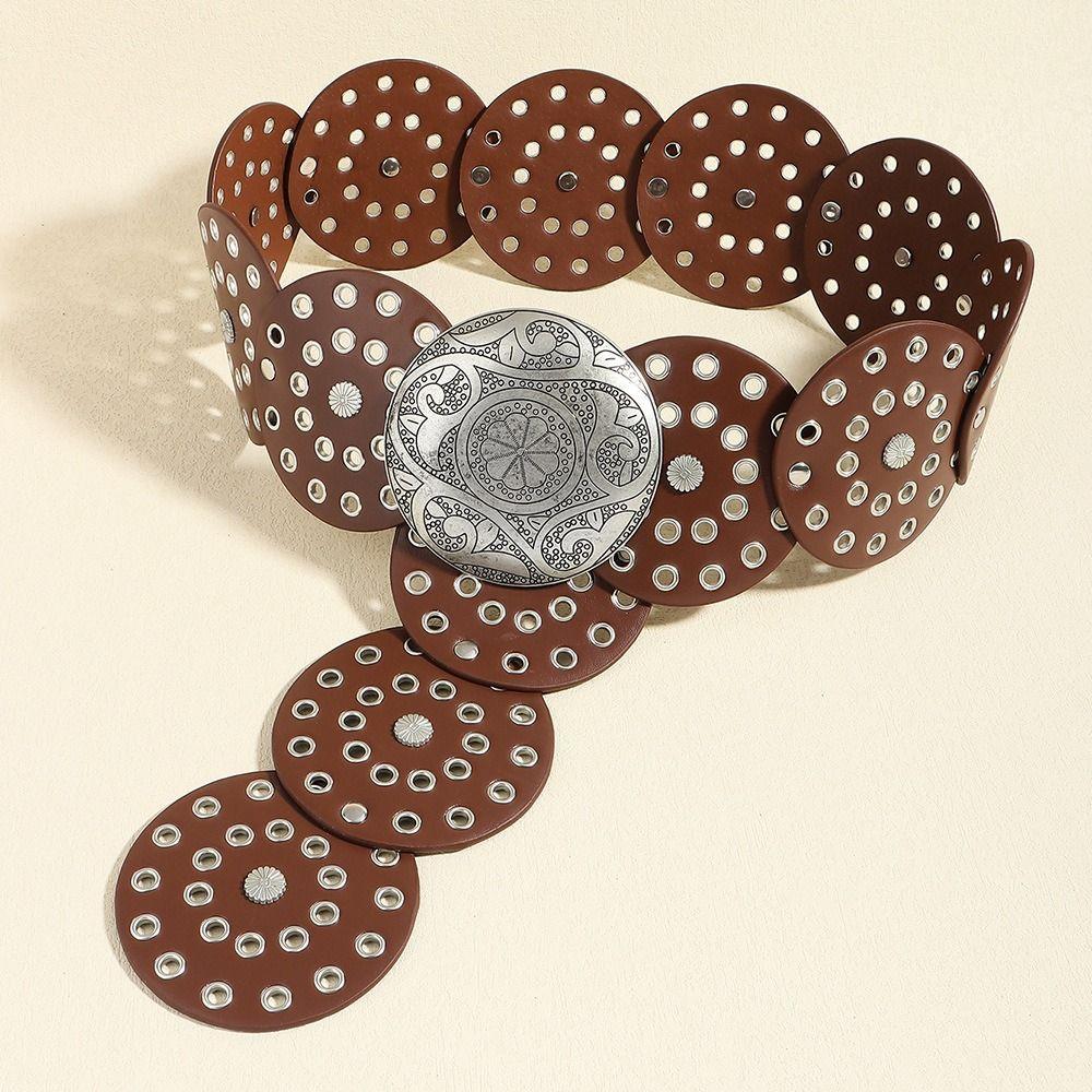 Round Hollow Belt Y2K Wide Belts Vintage Disc Belts  for Women