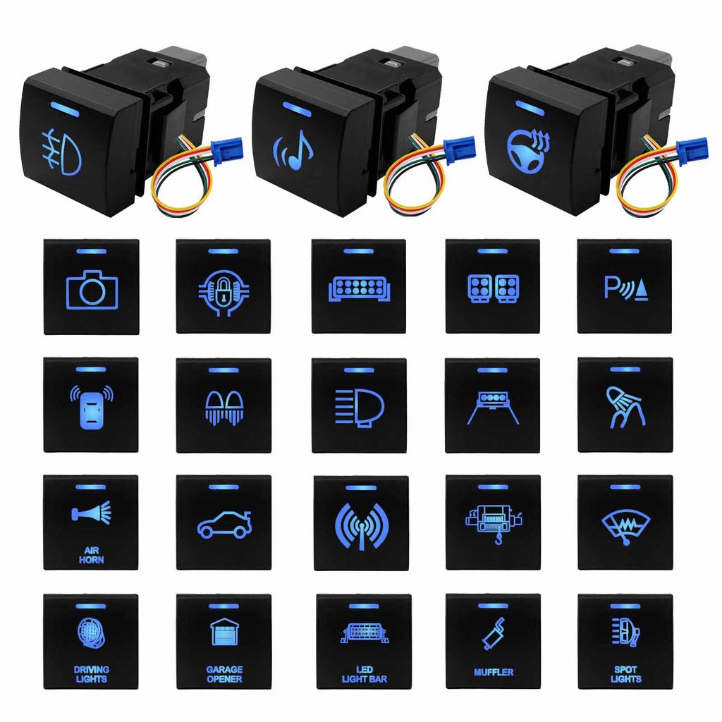 12V Car Push Button Switch Blue LED Light Bar Power Radar Winch Sensor Switch Accessories For Toyota Corolla Camry Rav4 Prado
