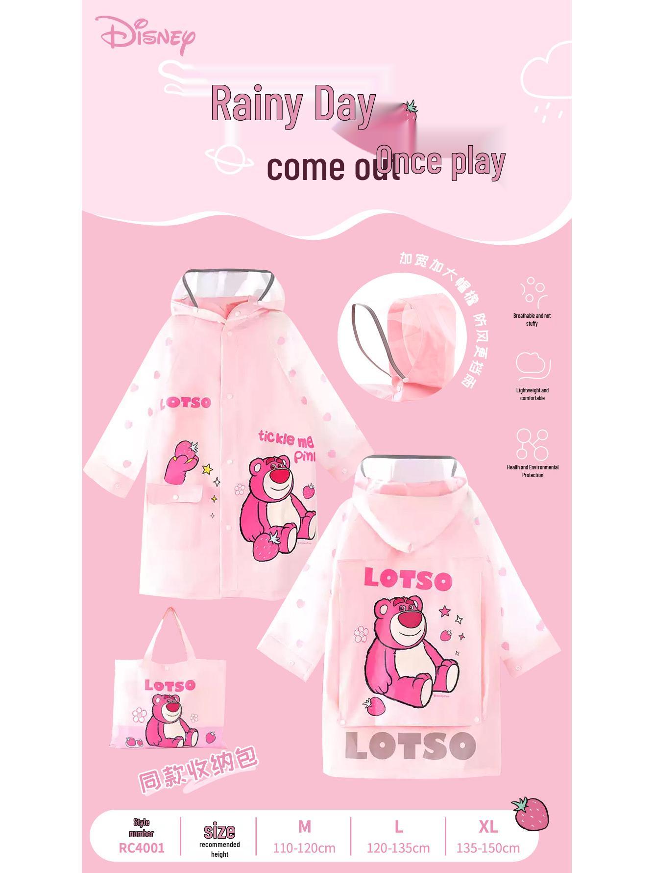 

Genuine Lotso Stitch Waterproof Raincoat with Backpack Space, Large Brim, Full Body Coverage for Students M (1.1m–1.2m)