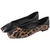 Soft-soled flat shoes summer new shallow soft leather single shoes metal small square head leopard print women's shoes