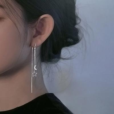 Thin And Long Ear Chain Earrings Female Style Tassel Hollow Star Moon Earth Line Trend AVE