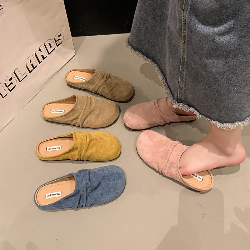 Ciabattine retrò plissettate baotou da donna per esterno 2025 nuove scarpe muller pigre a un pedale