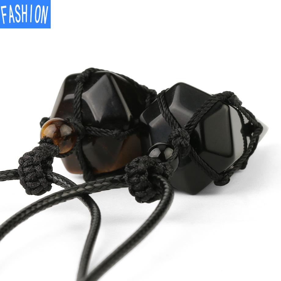 European And American Hand Woven Hexagonal Stone Pendant Accessories Women'S Powder Crystal Amethyst Necklace