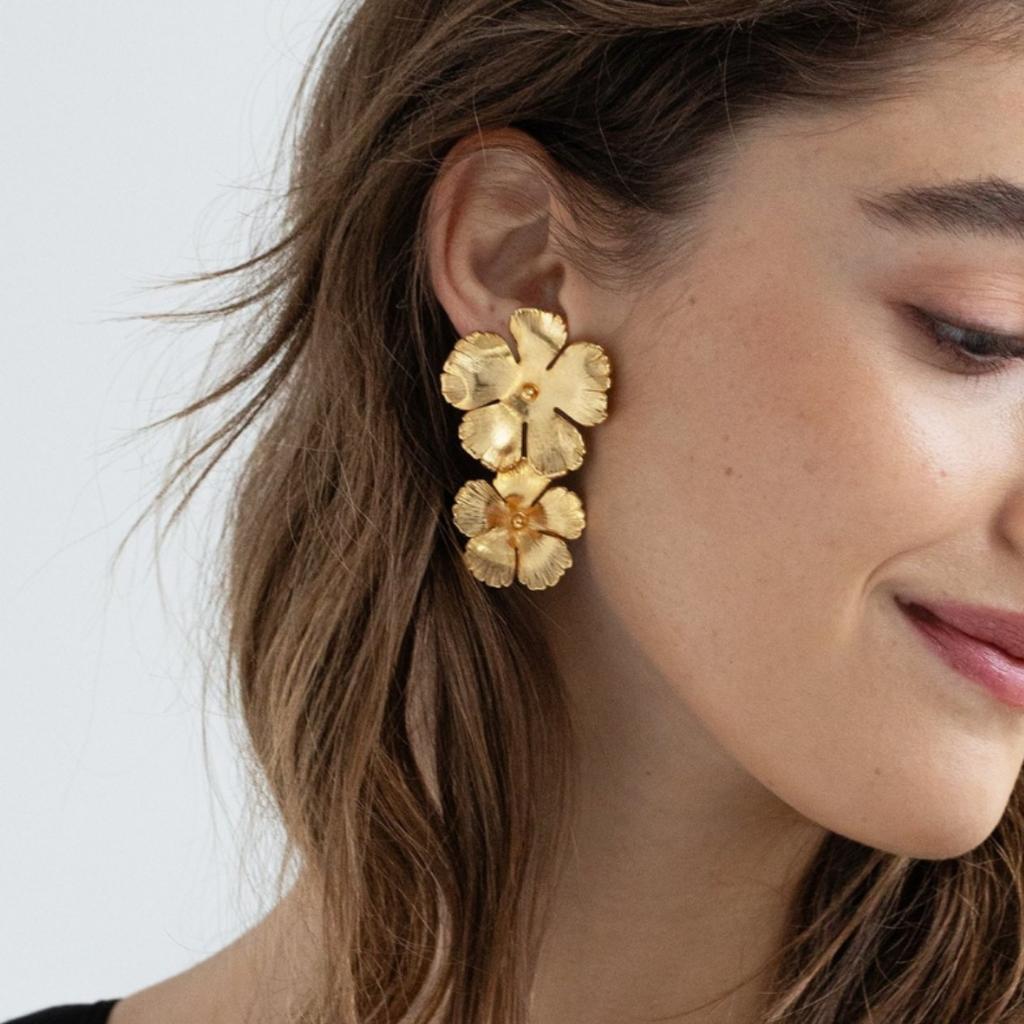 CARLIDANA Irregular Exaggerated Flower Stud Earrings Geometric Chunky Vintage Waterproof Stainless Steel Gold Plated for Women