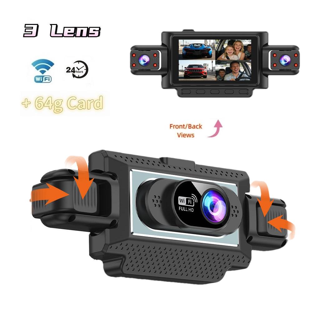 360° autokamera se 4 objektivy pro auta, WiFi aplikace, 1080P, 4-kanálový videozáznamník jízdy, kamera do kabiny a zadní kamera