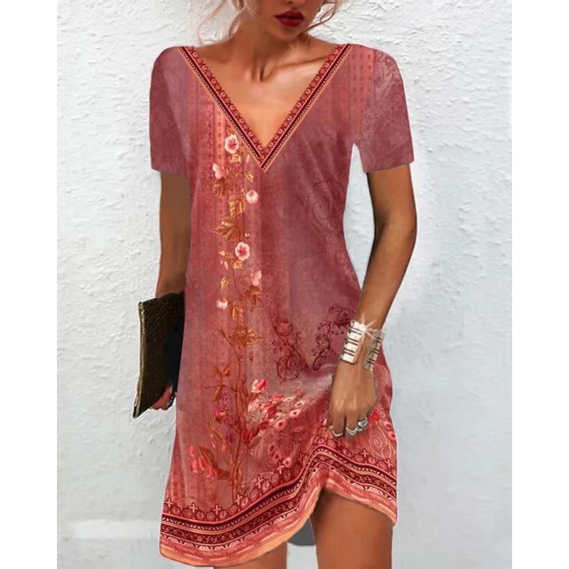 

BITCED Fashion Summer Spring Short Sleeve V-Neck Casual Dresses S красный