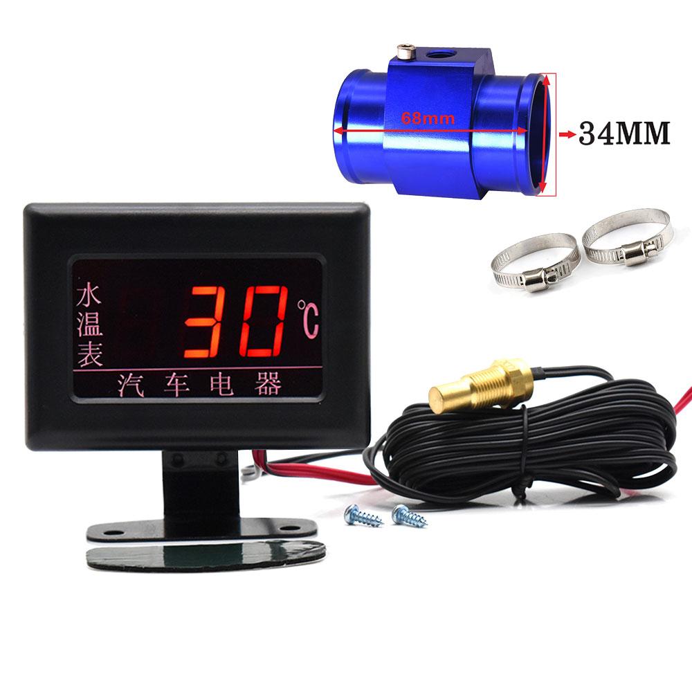 Universal Digital Water Temperature Gauges + 26-40mm Water Temp Adapter Radiator Hose with Water Tempe Sensor 10MM 1/8 NPT