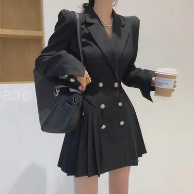 Vestido Coreano Transpassado Estilo Ocidental Fino de Manga Comprida Primavera/Outono 2025