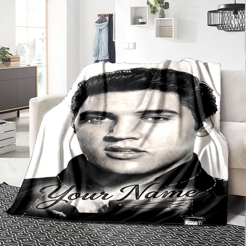 Elvis Presley Personalized Text Blanket Cozy Customizable Blanket Warmthful Decor for Chair Nap Living Room Bedding Four Seasons Universal