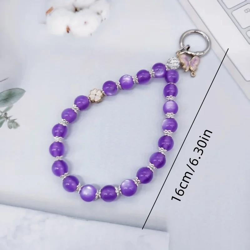 Retro High Luxury Cat Eye Purple Mobile Phone Chain Short Phone Hanging Rope Handmade Bead Safety Hanging Decoration