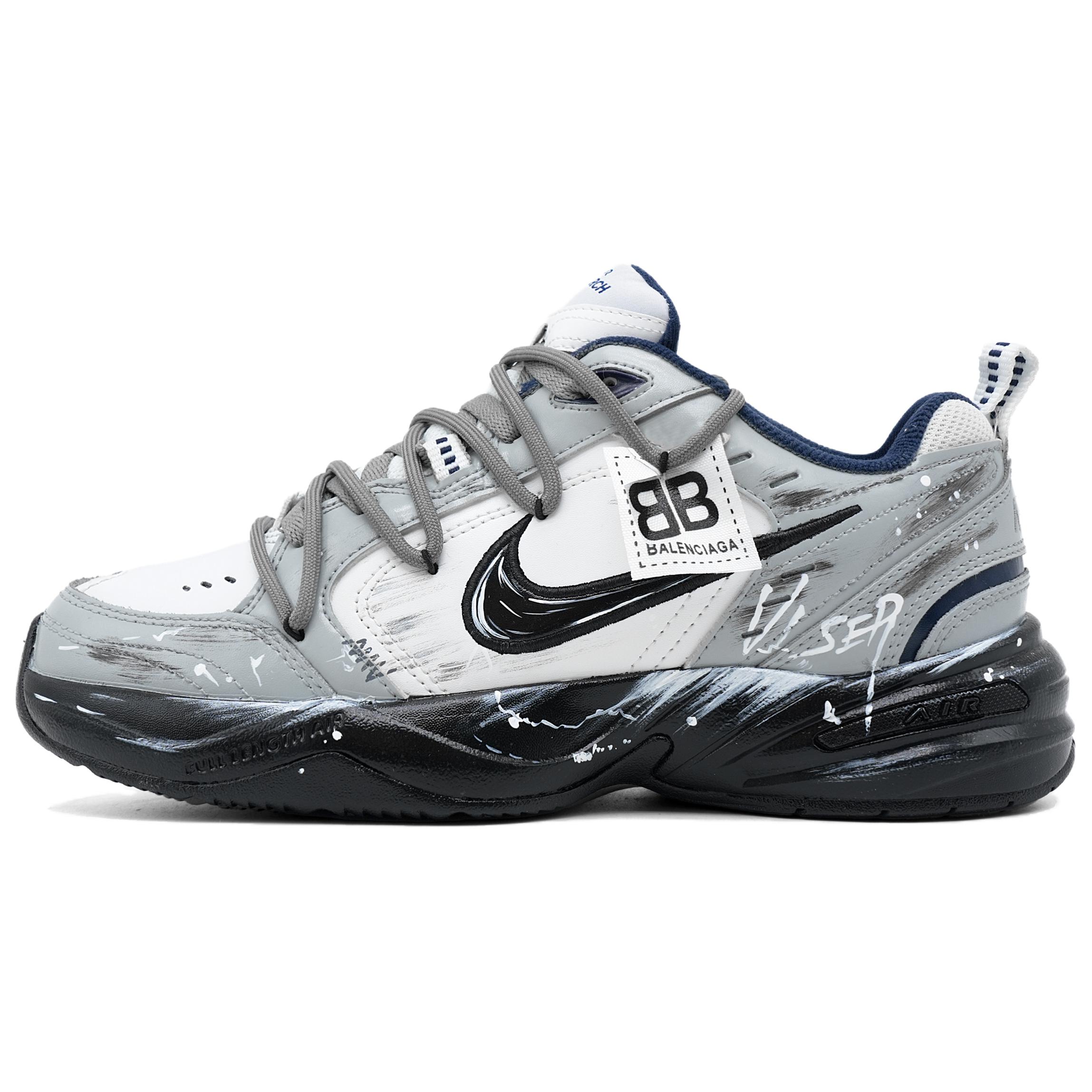 

Nike Air Monarch 4 Cushioning Abrasion Resistant Height Increasing Low top Chunky Sneakers Unisex Black White Gray 415445-102(Team1052-) 40