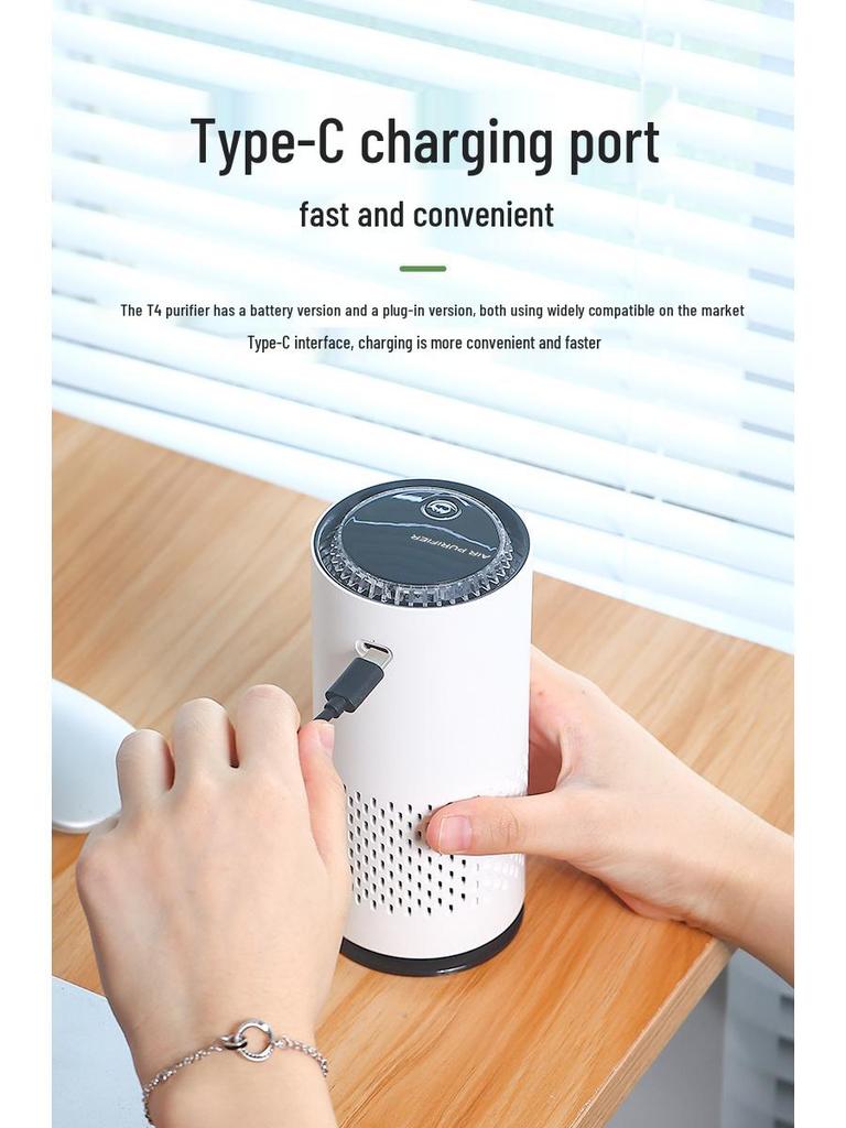 Car Negative Ion HEPA Air Purifier with Activated Carbon Filter for Odor & Formaldehyde Removal, Desktop Oxygen Bar, Aromatherapy Function