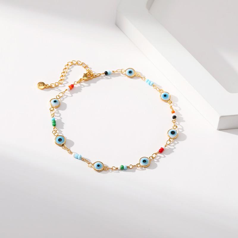 Vintage Evil Eye Copper 18k Gold Plated Women Foot Anklet Jewelry