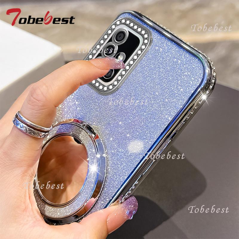 Diamond Glitter Magsafe Mirror Magnetic Holder Case For Samsung Galaxy A21S A31 A51 4G A50 A02S A03S A04 A03 Silicone Cover