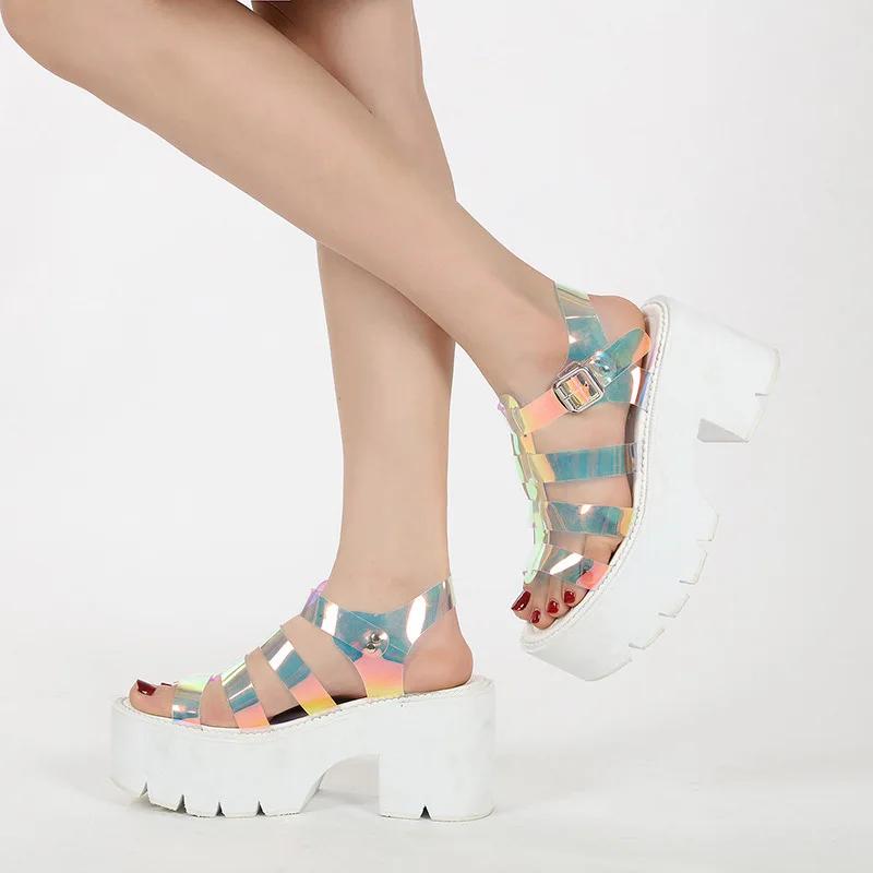 Fashion 8.5cm Heels Summer  2025 Personalized Colorful White Thick Soled Sandals Large Women's Shoes Factory Wholesale